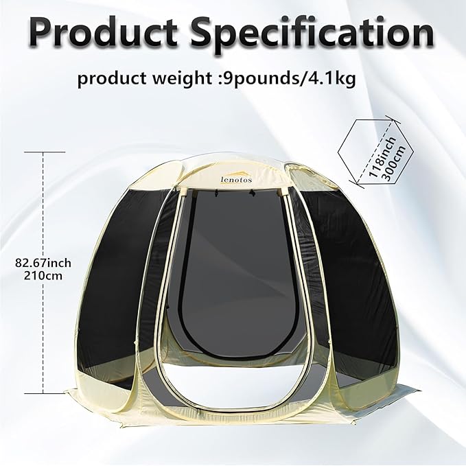 Pop Up Screen House 10'x10' Outdoor Screen Tent for Camping Screened Gazebo with Mosquito Netting Carry Bag