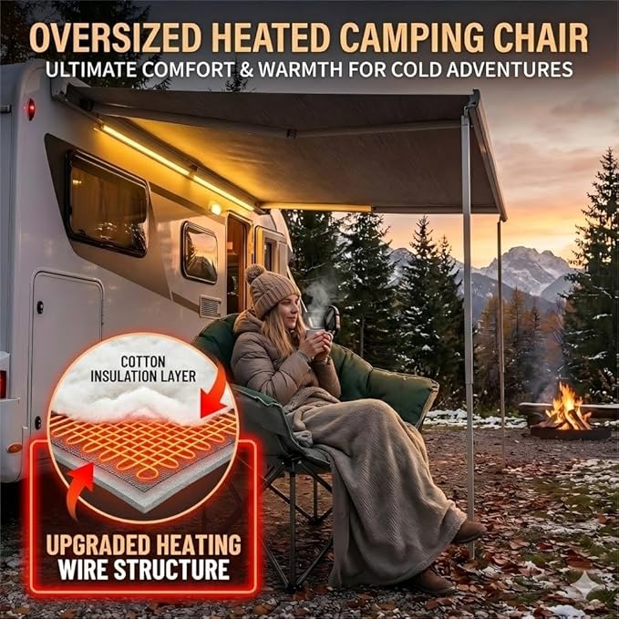 Colorsoul Heated Oversized Camping ChairsExtra-Large Padded Outdoor Chairs 3 Level Heating&amp450lbs SupportHeavy Duty Folding Heated Lawn Chair for PatioTailgatingBattery NOT IncludedGreen