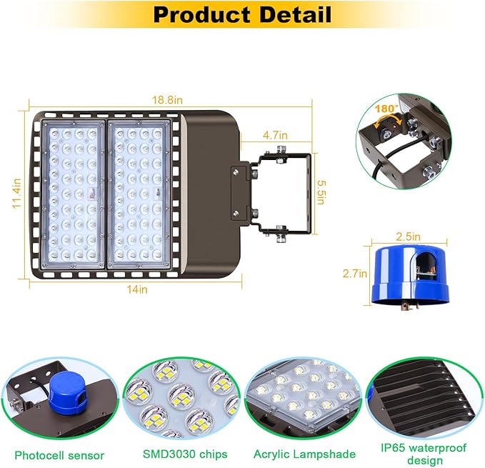 200W LED Parking Lot Light 28000LM Bright Dusk to Dawn FloodLights Outdoor with Trunnion Wall Yoke Mount 5500K Commercial 85-277V IP65 Waterproof Shoebox Barn Lighting for YardGarage