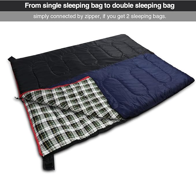 REDCAMP Cotton Flannel Sleeping Bag for Camping Backpacking Adults Cold Weather Envelope Sleeping Bags with 2/3/4/6lbs Filling