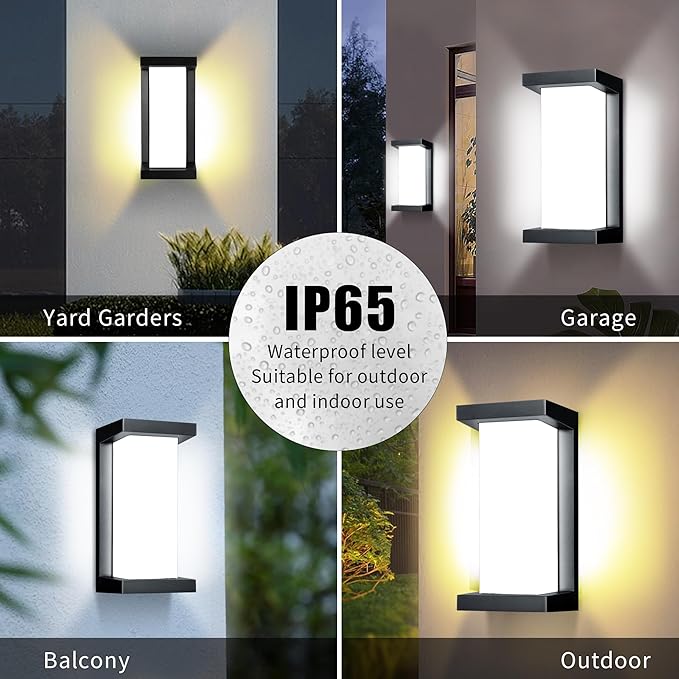 Wrasse Porch Lights Outdoor 2000 Lumen Wall Light Fixtures 6500K Modern Exterior Sconces Wall Lighting for House Outside(2 Pack)