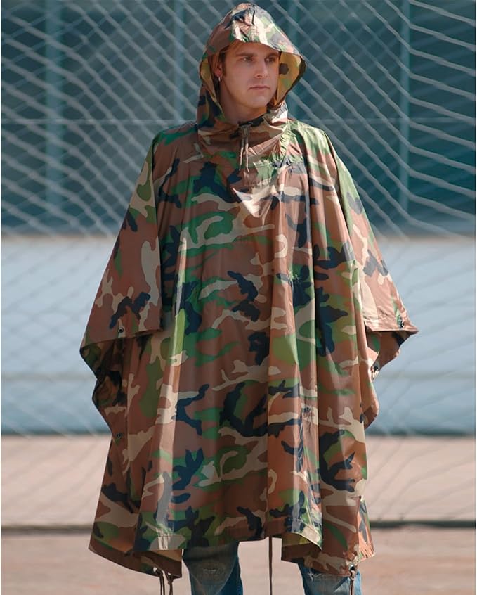 Mil-Tec Adult Ripstop Wet Weather Lightweight Waterproof Multi-Use Rain Poncho with Hood - Use as Bivouac Sack Shelter Tent