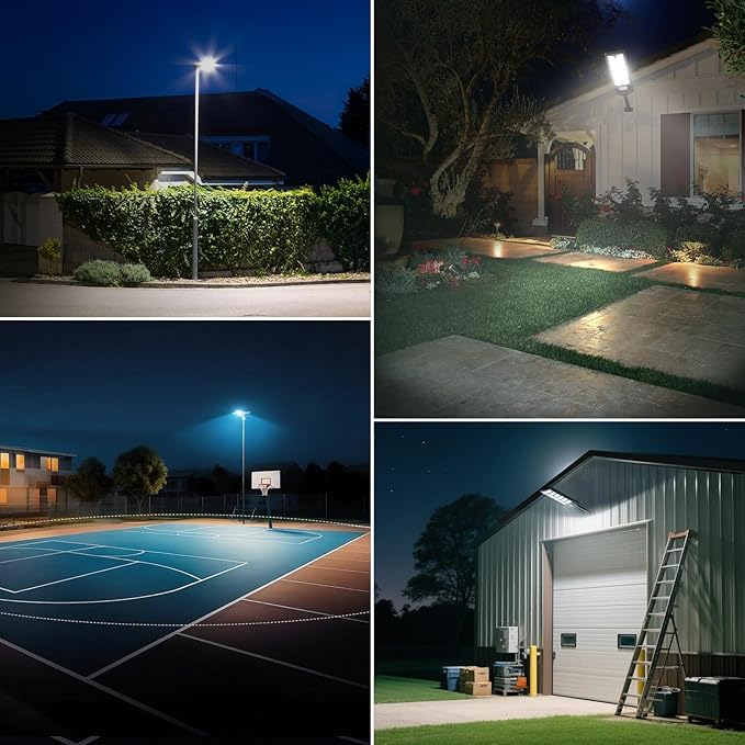 4-Pack Solar Street Lights Outdoor 13000LM 6500K Waterproof LED Solar Flood Lights with Motion Sensor Dusk to Dawn Solar-Powered Light for Outside Security Lights for Parking Lot Yard Driveway