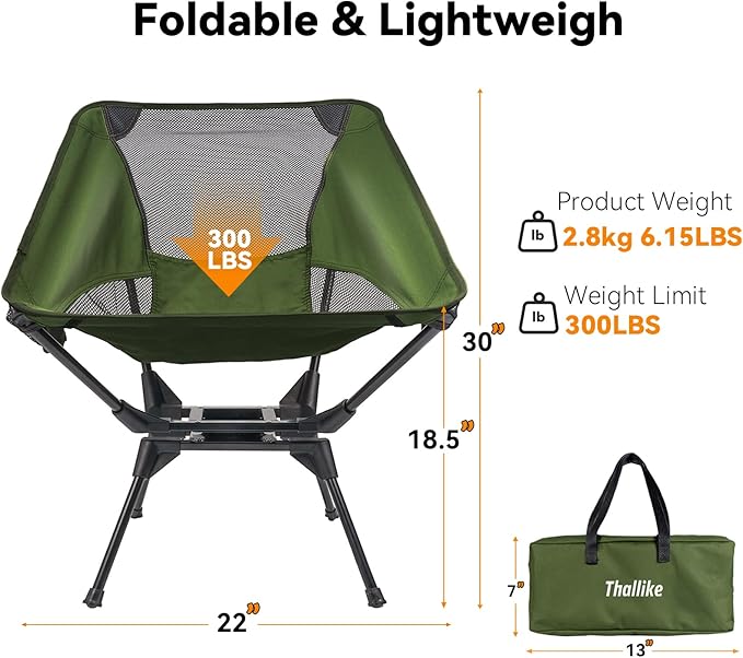 Upgraded 360° Swivel Camping Chair for Adults Portable Folding Chair with Cup Holder Lightweight Compact Backpack Outdoor Chair for Travel Fishing Hiking and Beach