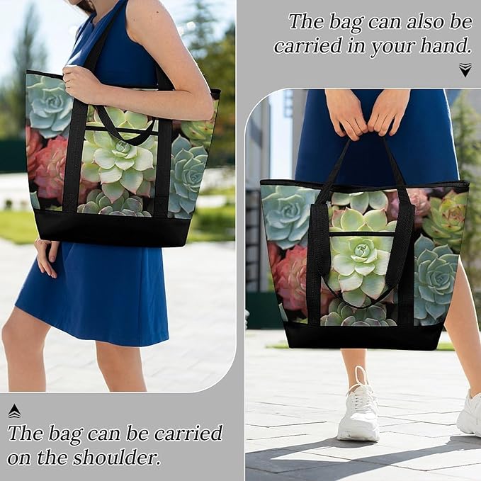 Insulated Shopping BagLarge Reusable Cooler Bags Cactus Succulents Printed Foldable Shopping BagTravel Waterproof Shoulder Bag