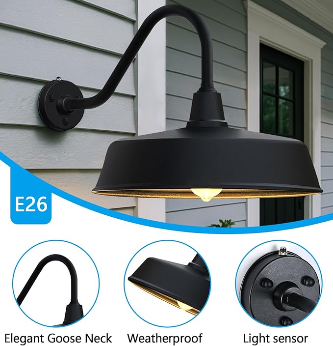 JOESA Extra Large 24 Barn Gooseneck Light Dusk to Dawn Exterior Light Fixture Ideal for Installation on Porch Garage Doorway Classic Outdoor Barn Light.