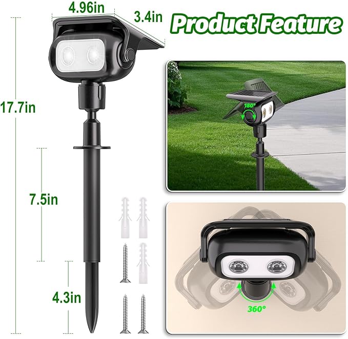 Nreonrick Solar Spot Lights 360° Adjustable Solar Lights Outdoor IP65 Waterproof with 2-in-1 Solar Powered Spotlights for Landscape Lighting for Garden Yard Pathway (Cool White 4 Pack)