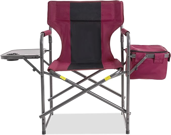 Director Camping Chair with Cooler Bag &amp Foldable Side Tray - 400lbs Heavy Duty Outdoor Folding Lawn Chair Portable Camp Chair for Backyard Fishing Beach (Red)