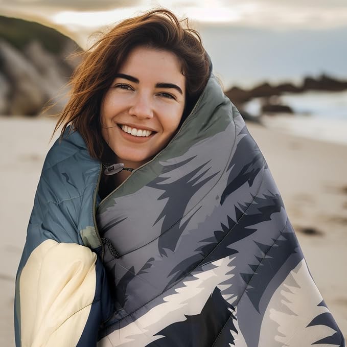 Camping Blanket Puffy - Outdoor Stadium Blanket Wearable Lightweight Packable Machine Washable Camping Quilt for Traveling Picnic Beach Party