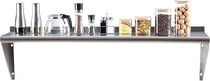 Stainless Steel Shelf 12x48 Space-Saving Wall Mounted Shelving 320lb Heavy Duty Steel Shelves with Easy-Clean Surface for Kitchen Restaurant Bar Hotel (Commercial &amp Home Use)