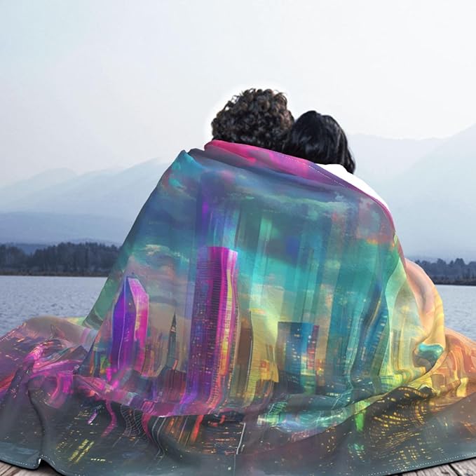 Holographic City Soft Fleece Blanket 60 * 50 inch Soft Sofa Blanket Suitable for Sofa Camping Travel Night Cover Blanket
