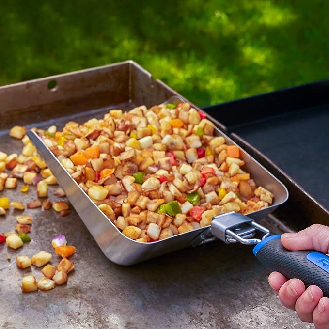 Razor Griddle Food Scooper Multi-Purpose Stainless Steel Griddle Food Mover Extra-Large Scooper for Bulk Meals Vegies for Outdoor Cooking BBQ Grilling Shovel Spatula for Stir Fry &amp More -088