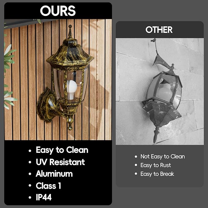 EMART Outdoor Front Porch Light Exterior Anti-Corrosion Waterproof Aluminum &amp Glass Shades Wall Lamp Fixture Modern Sconce Lantern for Outside House Garage - 2 Pack Gold （Bulb Included）