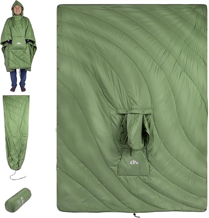 iClimb 1 Hooded 3M Thinsulate Insulation Warm Blanket and 1 3M Thinsulate Insulation Sleeping Bag Ultralight Compact for Adults Outdoor Camping Backpacking Hiking