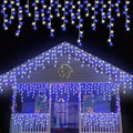 QITONG Blue and White Icicle Lights for Outside 33ft 400 LED String Light Indoor Plug in 8 Modes Connectable Icicle Christmas Light Clear Wire