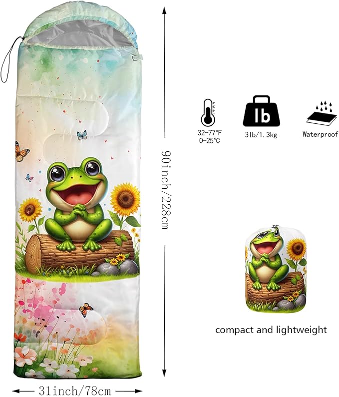 Ocean Themed Sea Turtle Sleeping Bag for Kids Boys GirlsLightweight Warm Cold Weather BackpackingWaterproof Compact Sleeping Bag with Compression Sack for Hiking Camping Outdoor.