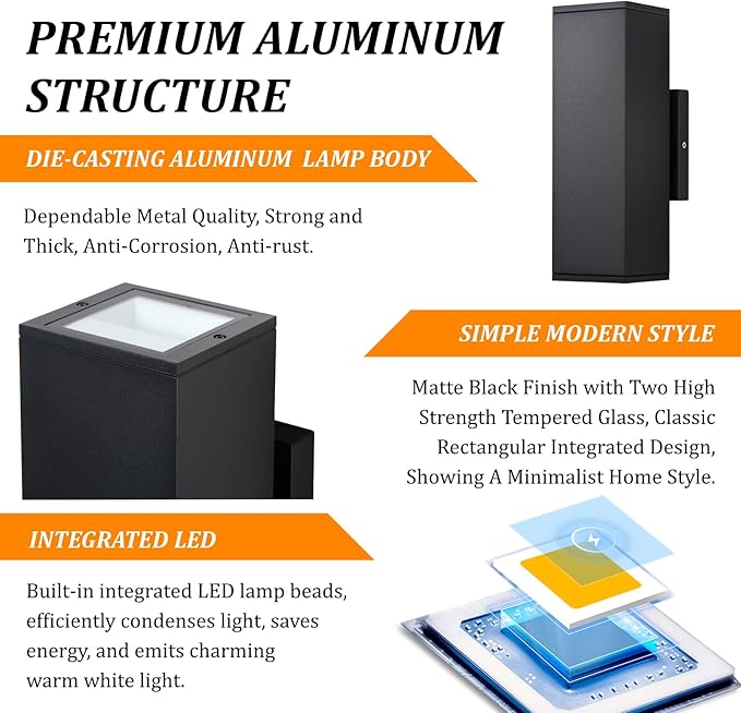 Dimmable Wall Lights Outdoor 4 Packs Integrated LED Square Up Down 12W 2700K Modern Aluminum Light Waterproof Exterior Lighing Fixtures for Porch Patio Garage Gardern