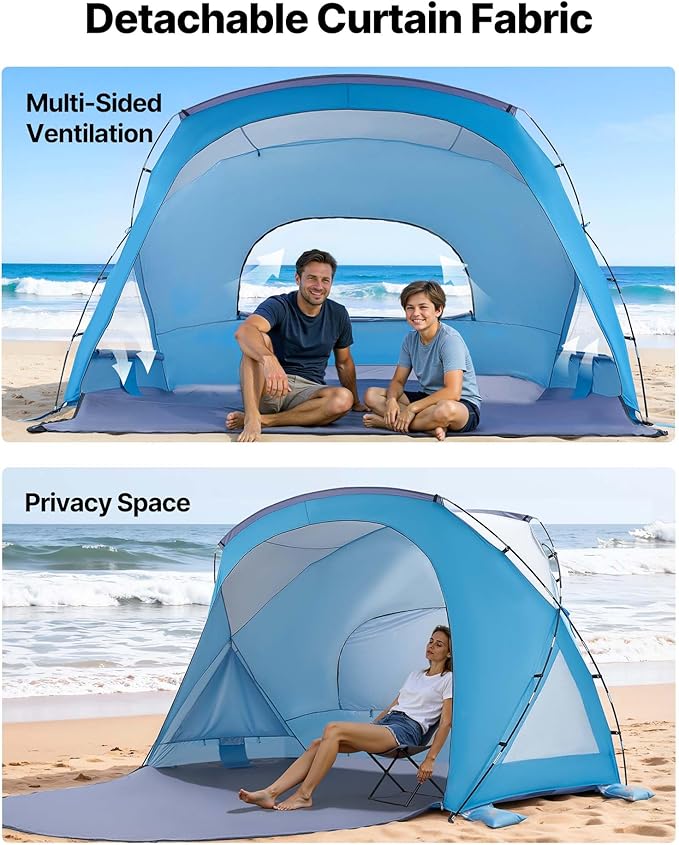VEVOR Beach Tent Sun Shelter for 6 Person UPF 50+ Portable Sun Shade Beach with Carrying Bag &amp Sand Pockets Lightweight and Easy Setup Beach Umbrella for Family Camping Outdoor Picnic