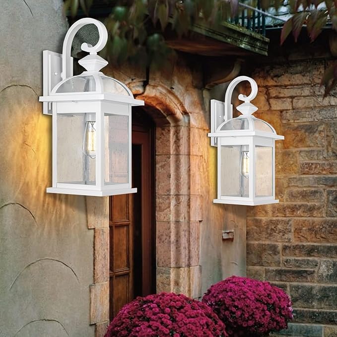 Darkaway Outdoor Lights Fixtures Wall Mount Large 22inch Outdoor Wall Sconce Lights with Seeded Glass Waterproof Outside Exterior Lights Fixture for House Front Porch Patio （Large White）