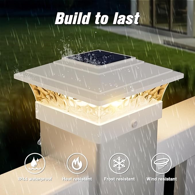 Solar Post Cap Lights Outdoor 6pack Waterproof Solar Powered Deck Fence Post Lights Fit 4x4/5x5/6x6 Wood/Vinyl Posts White Vinyl Fence Post lights with Warm/Cool White for garden Patio Porch Deck
