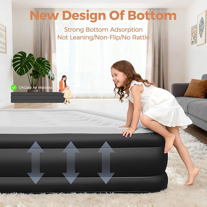 BEBAS Queen Size Air Mattress with Built in Pump Fast Electric Inflation/Deflation Mattress Blow up Bed Inflatable for HomeGuestsOfficeCamping Airbed 16 Inch Tall600lbs MaxBlack