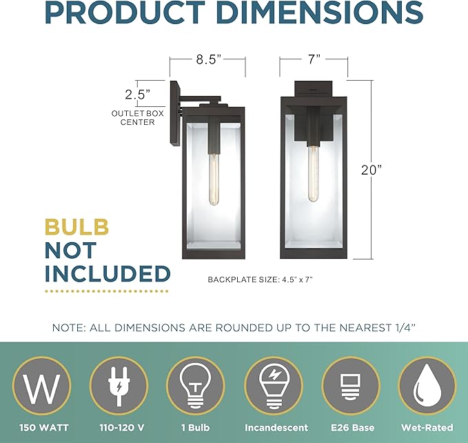 Quoizel Westover 20 Outdoor Wall Sconce 1-Light Western Bronze with Clear Beveled Glass E26 Base Wet Rated