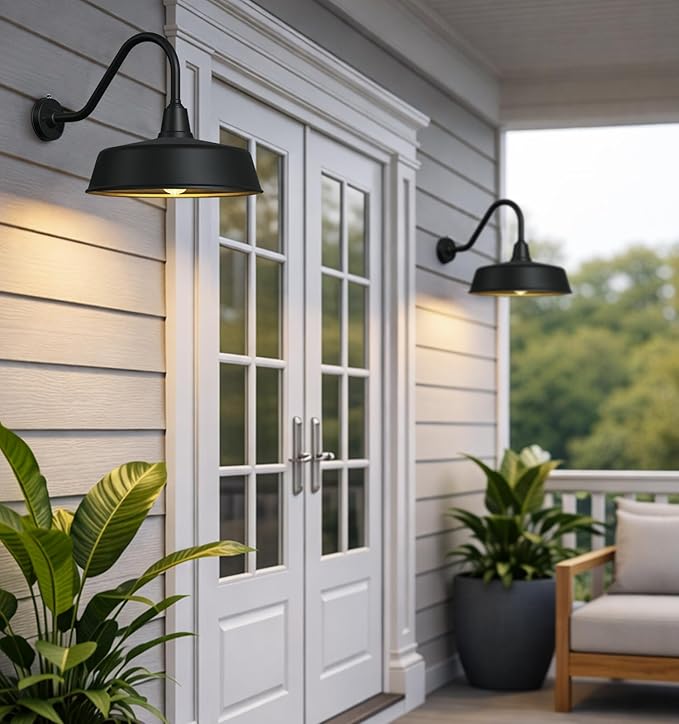 15 Inch Large Extended Arm Outdoor Barn Lights Dusk to Dawn Galvanized Material Waterproof and Rustproof Farmhouse Lighting Fixtures Suitable for Porch Garage Outdoor Gooseneck Lights.
