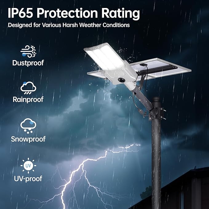 11000W Solar Street Light Outdoor Waterproof with Dual Solar Panels – 650000LM 3-Sided LED Lights 144pcs LEDs 50000mAh Battery Motion Sensor Dusk to Dawn for Parking Lot YardGarden