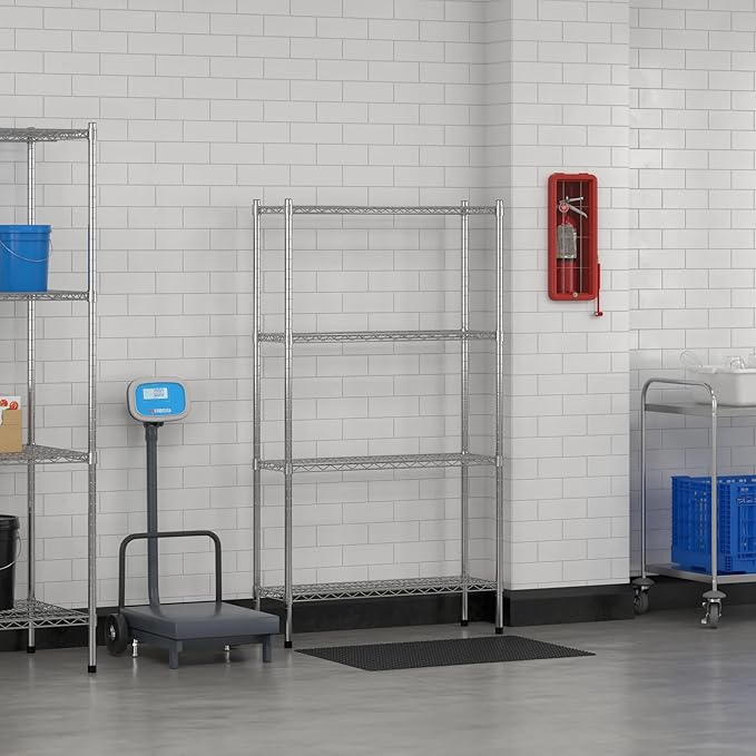 Commercial NSF Listed Chrome Stationary Wire Shelving Kit 12 x 36 x 64 with 4 Shelves Perfect for Warehouse Walk-in Refrigerator Freezer Grocery Store Restaurant Dishroom