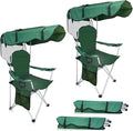Portable Camping Chair with Canopy Shade - Folding Lounge Chair with Cup Holder &amp Side Pocket for Outdoor Camping Fishing Beach - Support 330 LBS - Green - 2 Pack