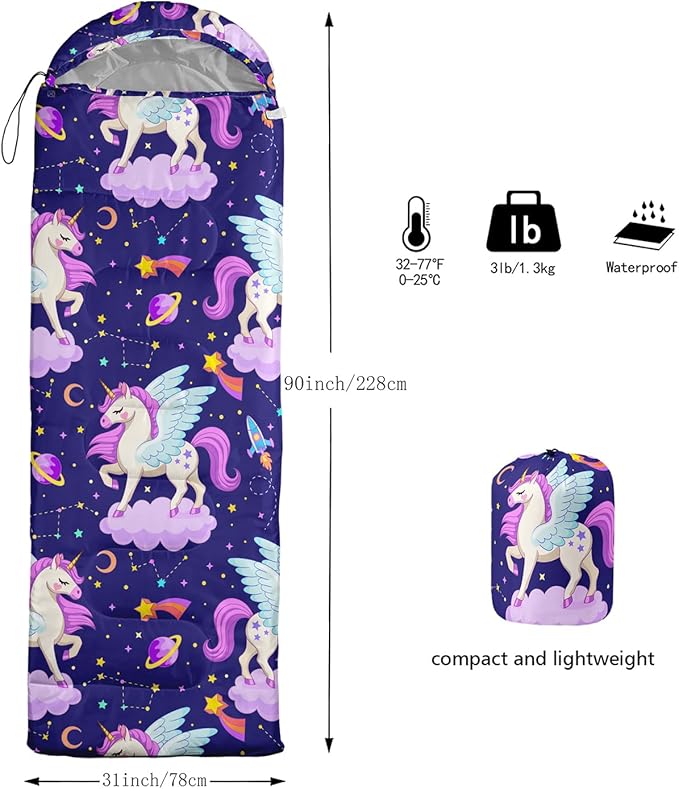 AILONEN Cartoon Camping Sleeping Bag for Boys Girls AdultsLightweight &amp Waterproof3 Season Warm &amp Cold WeatherPortablePrinted Sleeping BagTravelingCampingHiking