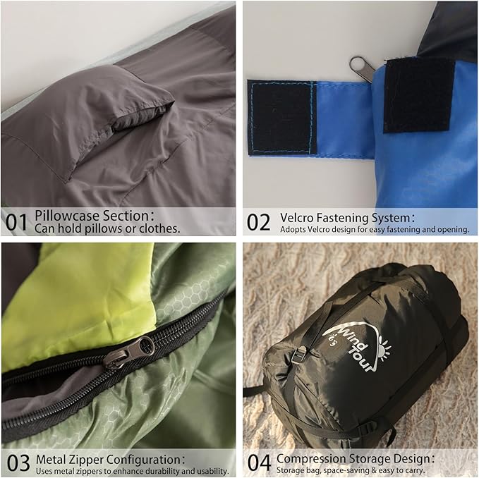 Double Sleeping Bag for with 2 Pillows - Lightweight 2 Person Sleeping Bag Adults &amp Teens Cotton for Camping Backpacking Hiking with Carrying Bag for Cold &amp Warm