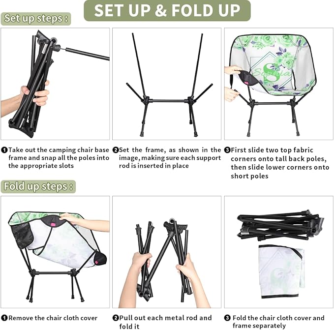 Camping Chair Personalized Backpacking Chair Lightweight Portable Folding Customized Name Chairs for Beach Sport Hiking (Light Green)