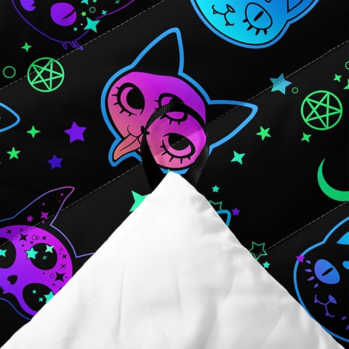 Axolotl Neon Cat Camping BlanketGhost Trippy Cat Packable Outdoor BlanketStar Moon Lightweight Warm Printed BlanketFunny Cat Halloween Waterproof Travel Blanket for CampingTravelStadiumHiking