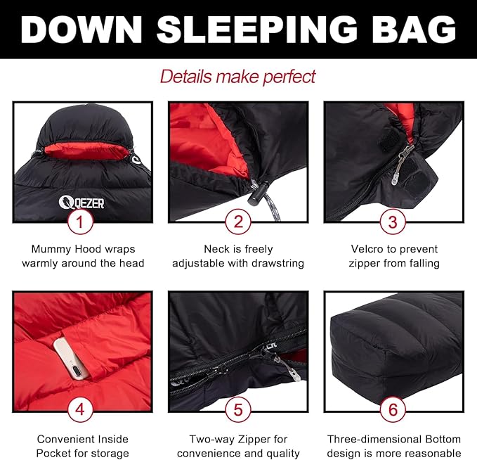 Ultralight Down Sleeping Bag for Adults with 600 Fill Power Compact Sleeping Bag for Backpacking Hiking and Camping