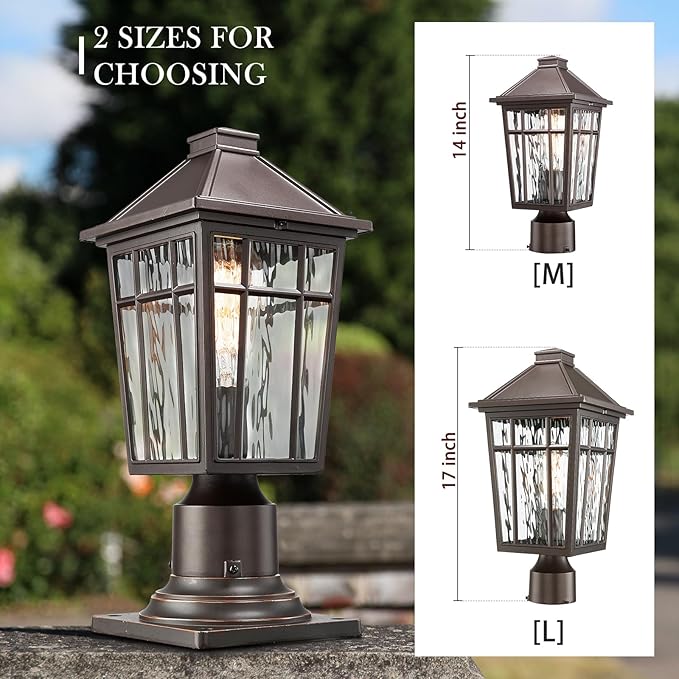 Darkaway Outdoor Post Lights Lamp Post Light Fixture Waterproof Aluminum Housing with Water Ripple Glass Fence Post Deck Lighting for Garden Patio Pathway