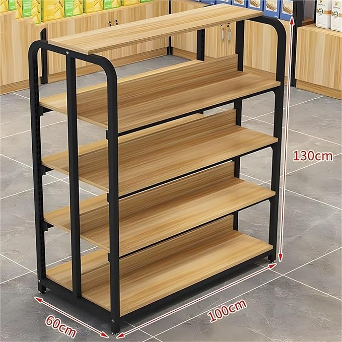 Fangool Commercial Supermarket ShelfCandy Display Rack Supermarket Shelves Center Island Cabinet Garage Shelving Heavy Duty for Stores Supermarkets Drugstores Garages(Black-a100x60x130 cm)