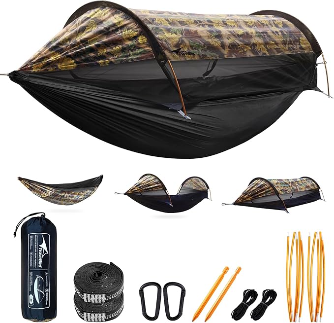 Camping Hammock Tent with Mosquito Net and Sunshade Extra Large for 2 Person Lightweight Hanging Hammocks Tree Straps Bivvy Ground Tent for Outside Hiking and Travel
