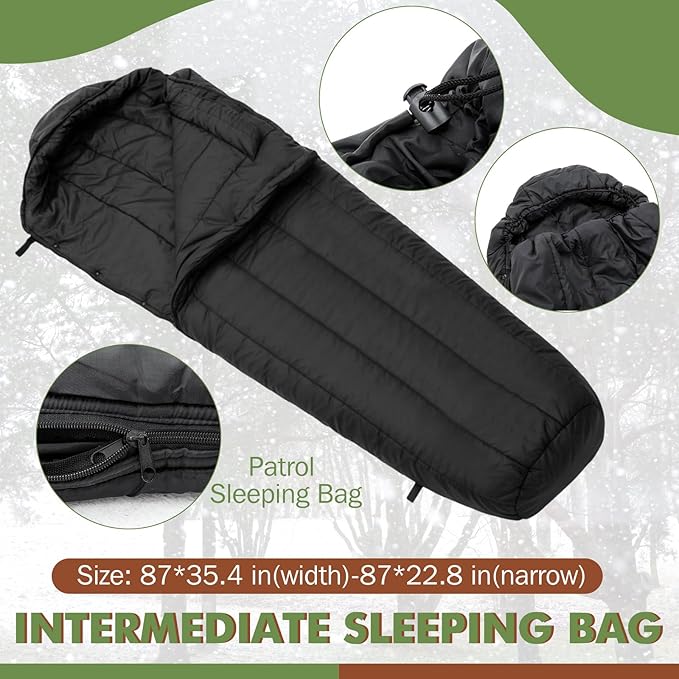 Macarrie Army Modular Military Sleeping Bag System for Adults Camo Thickened Multi Layered MSS Mummy Shaped Sleeping Bag with Bivy Cover for Winter Camping Gear