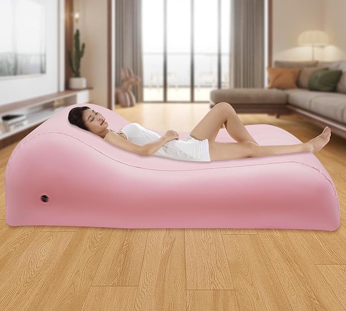 Pink Inflatable BBL Mattress Bed Curved PVC Air Mattress Foldable Waterproof Couch Bed with Air Pump Hole Plug 73''L x 40'' W for Surgery Recovery Yoga Outdoor Camping Relaxing