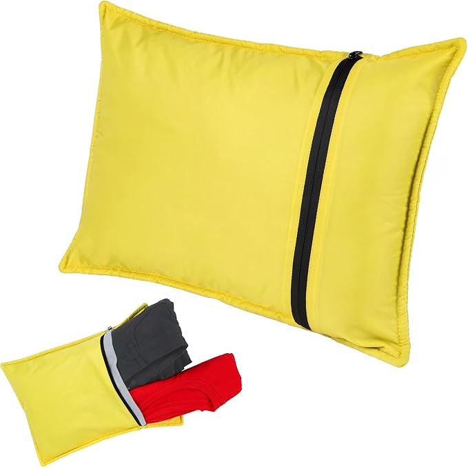 Stuffable Camping Pillow Stuff Sack (Small Yellow 2-Pack) - 10 x 14 - for Hiking Backpacking and Travel Bring Your Own Stuffing