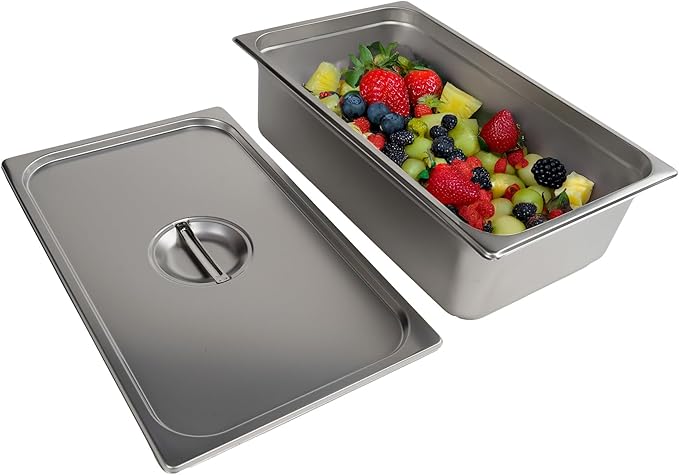 Pearington 12-Piece Full-Size Hotel Pans with Lids 21L Steam Table Capacity Ideal for Catering and Commercial Use 304 Stainless Steel 20.8 x 13 x 5.9