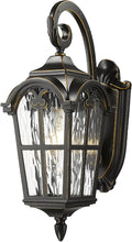 Emliviar Vintage Outdoor Lighting Fixture Wall Sconces with Water Ripple Glass 17.5 Front Porch Wall Lantern Black Finish with Gold Edges WE215B-SW BG