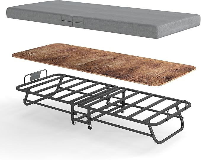 Portable Folding Bed with Memory Foam Mattress - 450 LBS Capacity Lockable Wheels &amp Sturdy Metal Frame