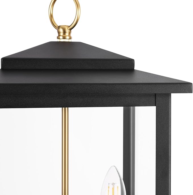 LamQee Large Outdoor Pendant Lights 3-Lights Black and Gold Outdoor Chandelier Lighting Fixture Modern Exterior Ceiling Hanging Lantern with Glass for Porch Front Door Patio Gazebo Entryway Foyer