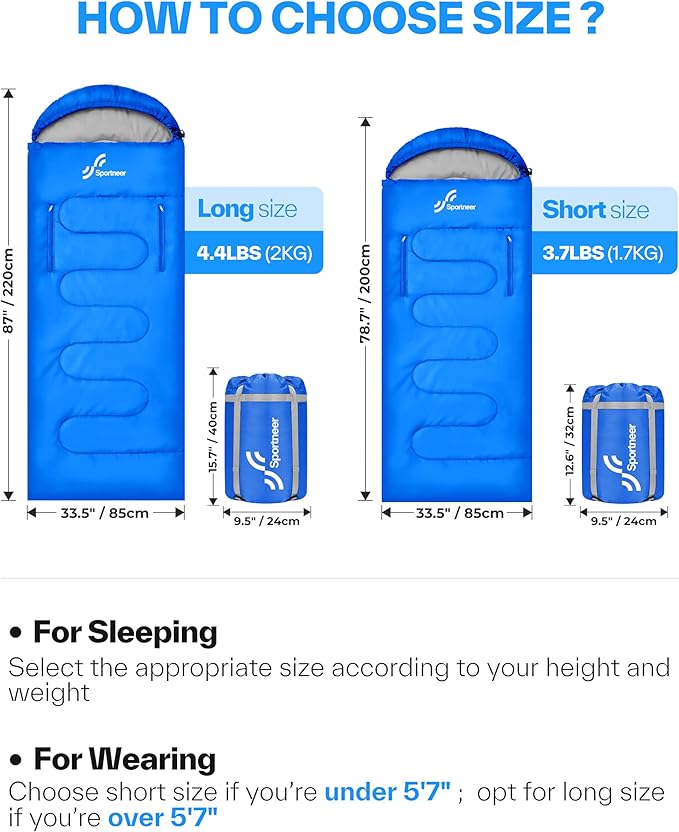 Sportneer Wearable Sleeping Bag for Adults &amp Kids – Walkable with Arm Zippers Warm Weather &amp Cold Waterproof Compact for Camping Stadiums Travel Backpacking &amp Car Use