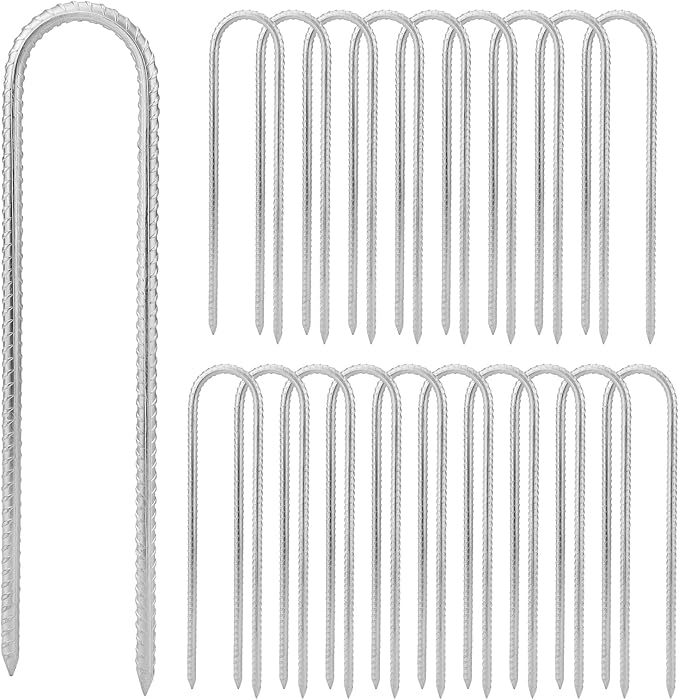 20pcs 12 Inch U Rebar Stakes U Shape Ground Anchor Pegs Stakes Trampoline Galvanized Stake for Camping Tent