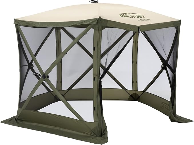 CLAM Pop Up Screen Tent Outdoor Camping Gazebo Canopy Venture 9' Green/Tan