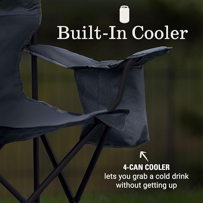 Coleman Portable Camping Chair with 4-Can Cooler Cushioned Seat &amp Back with Side Pockets &amp Cup Holder Carry Bag Included Great for Camping Tailgating Firepits Patio &amp More