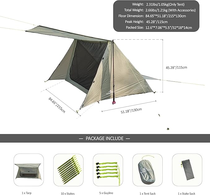 Sirius Two Ultralight Backpacking Tent 2 Person Trekking Pole Waterproof Compact Single Wall Bushcraft Shelter for Camping Hiking Kayaking